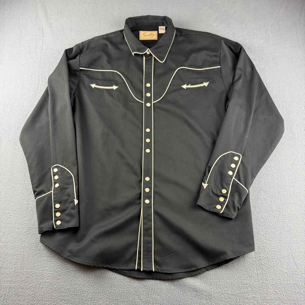 Scully Western Shirt Men's L Black Smile Pockets Pearl Snap Smile Cowboy Rodeo